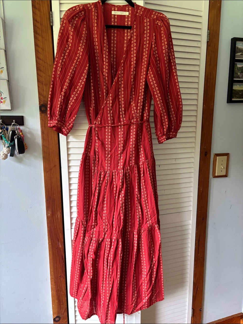 Christy Dawn Red Patterned Tiered Wrap Maxi Dress